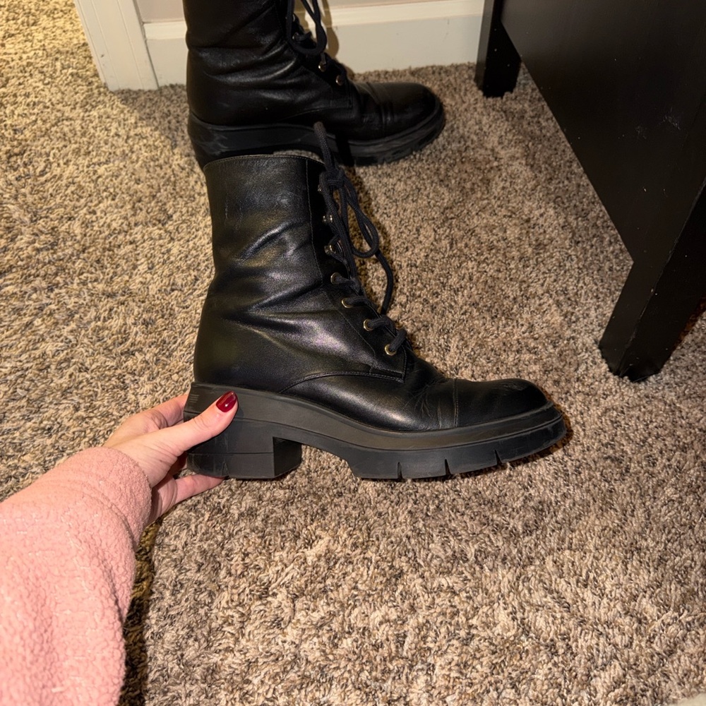 Stuart Wietzman Black Lace-Up Combat Boots - Picture 7 of 9